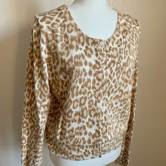 GAP Cream and Beige Cheetah Animal Print Buttoned Cardigan L NWT - Picture 3 of 7